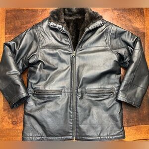 Winlit New York Reversible Leather Bomber Jacket Faux Fur Medium VTG Y2K Unisex